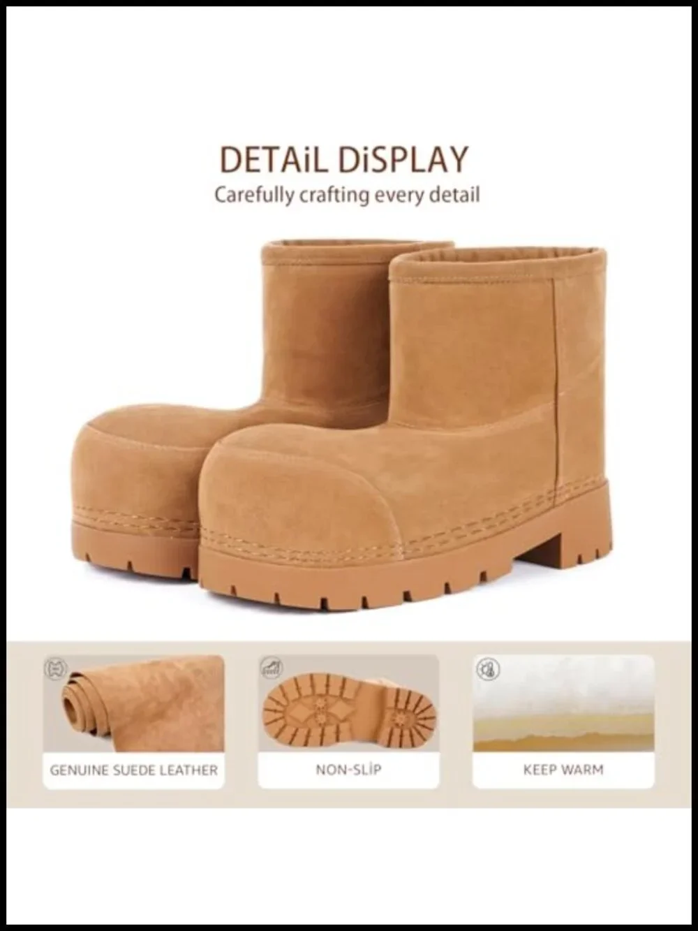 Faux Fur Lined Waterproof Winter Snow Boots Ankle Anti Slip Platform